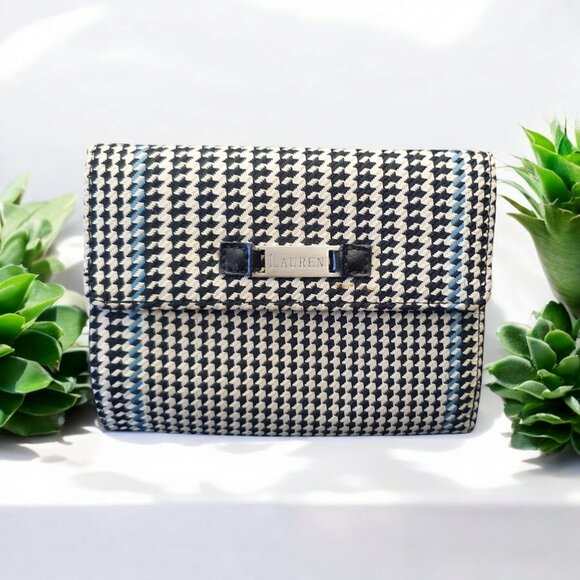 Lauren Ralph Fold Wallet Houndstooth Leather Signature Logo Classic Women Access - Picture 11 of 11